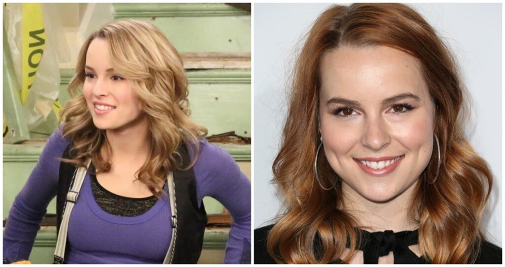 Bridgit Mendler egy kollázsfotón, amelyen színésznőként, majd később vezérigazgatóként szerepel.