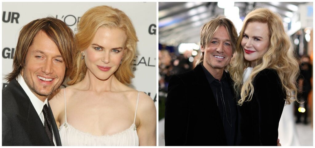 Nicole Kidman és Keith Urban 10 év különbséggel készült fotók kollázsában